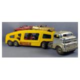 Structo Pressed Metal Auto Transport Truck and Trailer with Cars