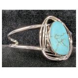 Sterling Silver And Turquoise Bangle Bracelet, Mexican 925 Silver, 2.75"  Sterling Silver And Turquoise Bangle Bracelet, Mexican 925 Silver, 2.75"