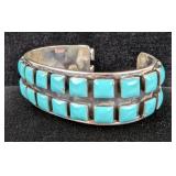 Sterling Silver And Turquoise Bangle Bracelet, 925 Silver, 3"  Sterling Silver And Turquoise Bangle Bracelet, 925 Silver, 3"