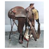 Western Simco Roping Saddle with 15" Seat Including Breast Collar And Girth Rigging  Western Simco Roping Saddle with 15" Seat Including Breast Collar And Girth Rigging