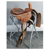 Antique Tooled Leather Side Saddle  Antique Tooled Leather Side Saddle