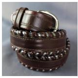 Brown Leather Belt with Braided Silver Accent  Brown Leather Belt with Braided Silver Accent