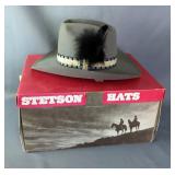 Stetson Cowboy Hat with Feather and Box, Size 7 1/8  Stetson Cowboy Hat with Feather and Box, Size 7 1/8