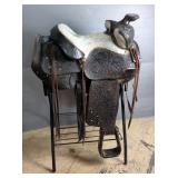 Antique Tooled Leather Western Saddle - 14" Seat  Antique Tooled Leather Western Saddle - 14" Seat