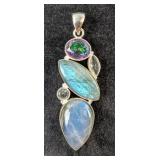Sterling Silver, Labradorite Cabochon, And Mystic Topaz Gemstone Pendant In Floating Display Case, 9 Sterling Silver, Labradorite Cabochon, And Mystic Topaz Gemstone Pendant In Floating Display Case, 9