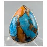 Sterling Silver And Spiny Oyster Copper Turquoise Ring, 925 Silver, Size 8 Sterling Silver And Spiny Oyster Copper Turquoise Ring, 925 Silver, Size 8