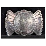 Sterling Silver Domed 1880 Morgan Silver Dollar Belt Buckle, 925 Silver, Marked "Buffalo Dancer"  Sterling Silver Domed 1880 Morgan Silver Dollar Belt Buckle, 925 Silver, Marked "Buffalo Dancer"