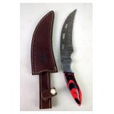 Damascus Steel 5" Fixed Blade Knife With Leather Sheath  Damascus Steel 5" Fixed Blade Knife With Leather Sheath