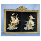 Framed Velvet Paint-By-Number Sailing Ship Pictures 