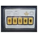 2016 Royal Canadian Mint 1/10 oz Gold Legal Tender $25 5-Bar Set, .9999 Fine Gold 