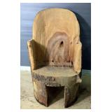 Hand-Carved Wood Log Chair With Face Detail 