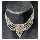 Sterling Silver Multi-Strand Choker Dangle Necklace 