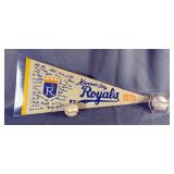 Bruce Chen Autographed Baseball, 1979 Kansas City Royals Stamped Signature Pennant, And Stamped Auto