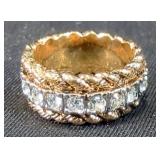 Ladies 18K HGE Twisted Rope Band Ring With Clear Stones, Size 4.5