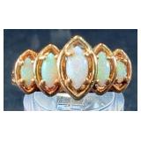  Ladies KLJCI 10k Gold Opal Pyramid Ring, Size 8 