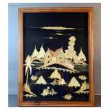 Straw Art Picture, Framed Rural Scene 