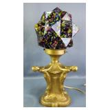 Colorful Confetti Art Glass Lamp with Gold-Tone Base And Additional Glass Globe Shade
