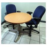 Round Kitchen Table With 2 Rolling Adjustable Office Chairs, Table Is 36" Diameter 
