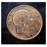 1905 King Edward VII Gold Sovereign Coin, Fineness 916.7, Pure Gold Content 7.3224 grams 