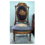 Floral Needlepoint Chairs with Side Table