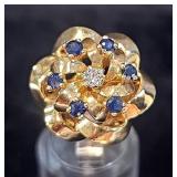 Diamond & Sapphire 14K Floral Ring, Size 5