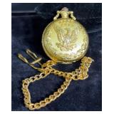 Gold-Tone Eagle Pocket Watches With Chains, Qty 2