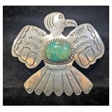Native American Style Silver Thunderbird Turquoise Pin 