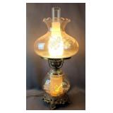 Electric Hurricane Lamp with Painted Floral Detail 