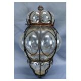 Hand Blown Glass Hanging Light Fixture with Iron Frame