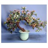 Decorative Stone Flower Bonsai & Metal Leaf Tree 