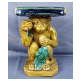 Monkey Form Glazed Ceramic Plant Stand, 12" 