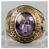 10K Yellow Gold And Amethyst Gemstone Kansas State University Alpha Gamma Phi Ring, Marked "DWL", "6 10K Yellow Gold And Amethyst Gemstone Kansas State University Alpha Gamma Phi Ring, Marked "DWL", "6