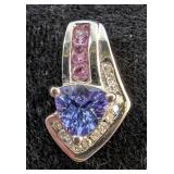 14K White Gold, Diamond, Tanzanite, And Sapphire Pendant  14K White Gold, Diamond, Tanzanite, And Sapphire Pendant