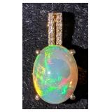 10K Yellow Gold, Diamond, And Opal Pendant 10K Yellow Gold, Diamond, And Opal Pendant