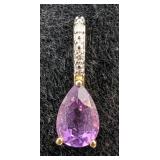 14K Yellow Gold, Diamond, And Amethyst Pendant 14K Yellow Gold, Diamond, And Amethyst Pendant