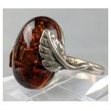 Sterling Silver And Baltic Amber Ring, 925 Silver, Size 9 Sterling Silver And Baltic Amber Ring, 925 Silver, Size 9