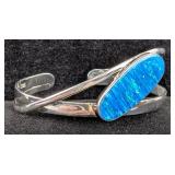 Sterling Silver And Turquoise Blue Opal Cuff Bracelet, 925 Silver, 2.5"  Sterling Silver And Turquoise Blue Opal Cuff Bracelet, 925 Silver, 2.5"