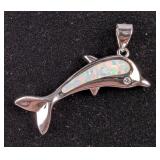 Sterling Silver And White Opal Dolphin Pendant, 925 Silver Sterling Silver And White Opal Dolphin Pendant, 925 Silver