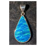 Sterling Silver And Blue Opal Pendant, 925 Silver  Sterling Silver And Blue Opal Pendant, 925 Silver