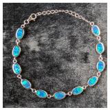 Sterling Silver, White Opal, And Blue Opal Double-Sided Bracelet, 925 Silver, 8"  Sterling Silver, White Opal, And Blue Opal Double-Sided Bracelet, 925 Silver, 8"