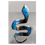 Sterling Silver And Polished Blue Opal Ring With Snake Design, 925 Silver, Size 7  Sterling Silver And Polished Blue Opal Ring With Snake Design, 925 Silver, Size 7