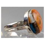 Sterling Silver And Spiny Oyster Copper Turquoise Ring, 925 Silver, Size 7  Sterling Silver And Spiny Oyster Copper Turquoise Ring, 925 Silver, Size 7