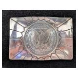 Sterling Silver Domed Morgan Silver Dollar Belt Buckle, 925 Silver, Marked "Buffalo Dancer"  Sterling Silver Domed Morgan Silver Dollar Belt Buckle, 925 Silver, Marked "Buffalo Dancer"