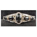 Sterling Silver And Black Onyx Cuff Bracelet, 925 Silver, 2.5"  Sterling Silver And Black Onyx Cuff Bracelet, 925 Silver, 2.5"