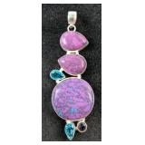 Sterling Silver, Cabochon, And Light Blue Topaz And Amethyst Gemstone Pendant In Floating Display Ca Sterling Silver, Cabochon, And Light Blue Topaz And Amethyst Gemstone Pendant In Floating Display Ca