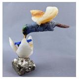 Multi Stone Hummingbird Sculpture And Flower On Pyrite Mineral Specimen, 5" Tall  Multi Stone Hummingbird Sculpture And Flower On Pyrite Mineral Specimen, 5" Tall
