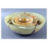 Polished Green Onyx Nesting Bowls, Qty. 3, 6" x 2", 4" x 1.5", And 3" x 1.25"  Polished Green Onyx Nesting Bowls, Qty. 3, 6" x 2", 4" x 1.5", And 3" x 1.25"