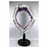 Large Brazilian Amethyst Geode Portal/Slice On Metal Display Stand, 30" x 17", 21kg  Large Brazilian Amethyst Geode Portal/Slice On Metal Display Stand, 30" x 17", 21kg