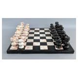 Polished Black and Pink Onyx Chess Set With Pieces, Board Measures 10.5" x 10.5"  Polished Black and Pink Onyx Chess Set With Pieces, Board Measures 10.5" x 10.5"