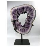 Brazilian Amethyst Geode Portal/Slice On Metal Display Stand, 14.5" x 10", 6.1kg  Brazilian Amethyst Geode Portal/Slice On Metal Display Stand, 14.5" x 10", 6.1kg